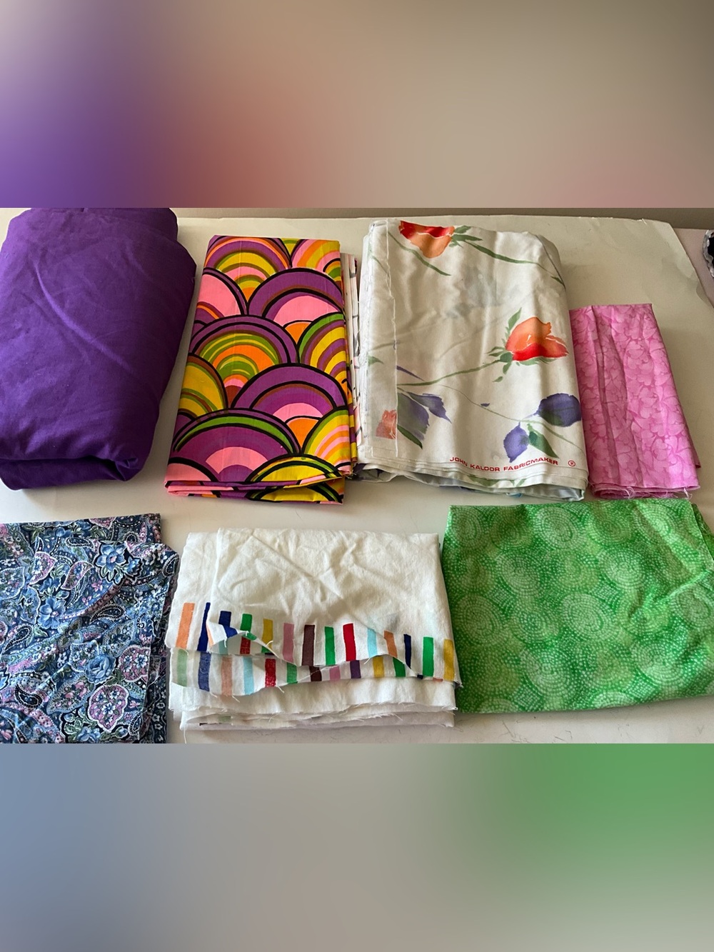 Quilting Sewing Crafts Fabric Lot Purple Green Pink Blue White Cotton